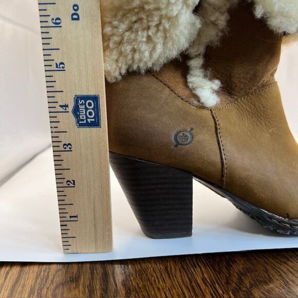 Born Boots Donna Booties Womens 8.5 Cognac Brown Leather Sherpa Lined Block Heel - Picture 7 of 10